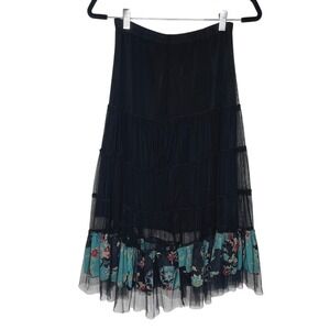 Unbranded Tiered Mesh Skirt Womens Medium Black Floral Whimsigoth Midi Boho